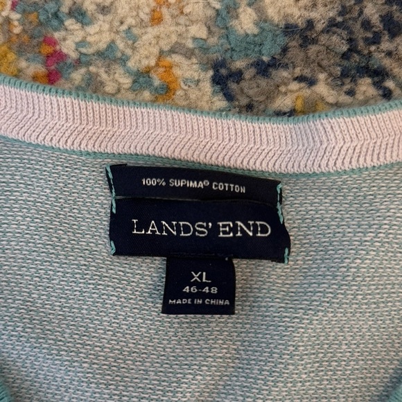 Lands’ End Men’s Green & White V Neck Long Sleeve Sweater 100% Cotton Size XL - Picture 9 of 12